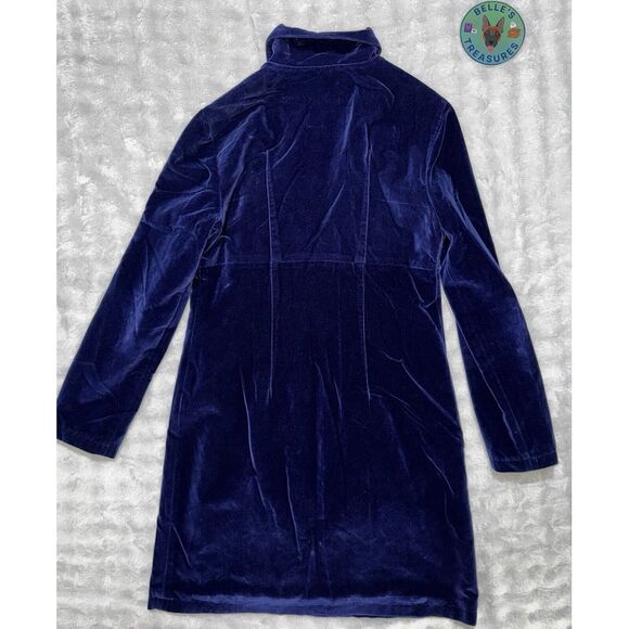 Anthropologie Small 34" Blue Navy Full Length Zip‎ Velvet Coat Jacket Lace Inlay - Picture 10 of 10